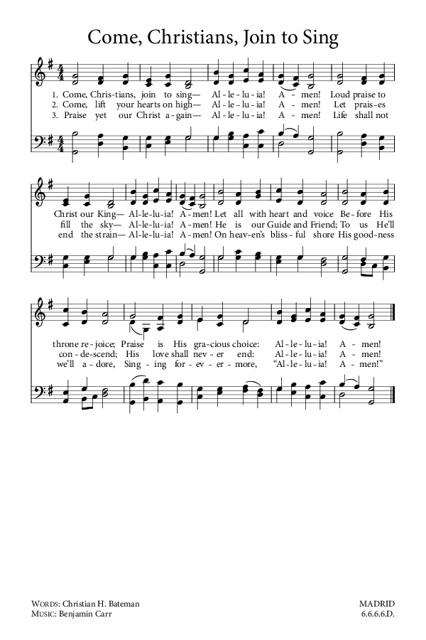 Preview of Hymn download for Come, Christians, Join to Sing