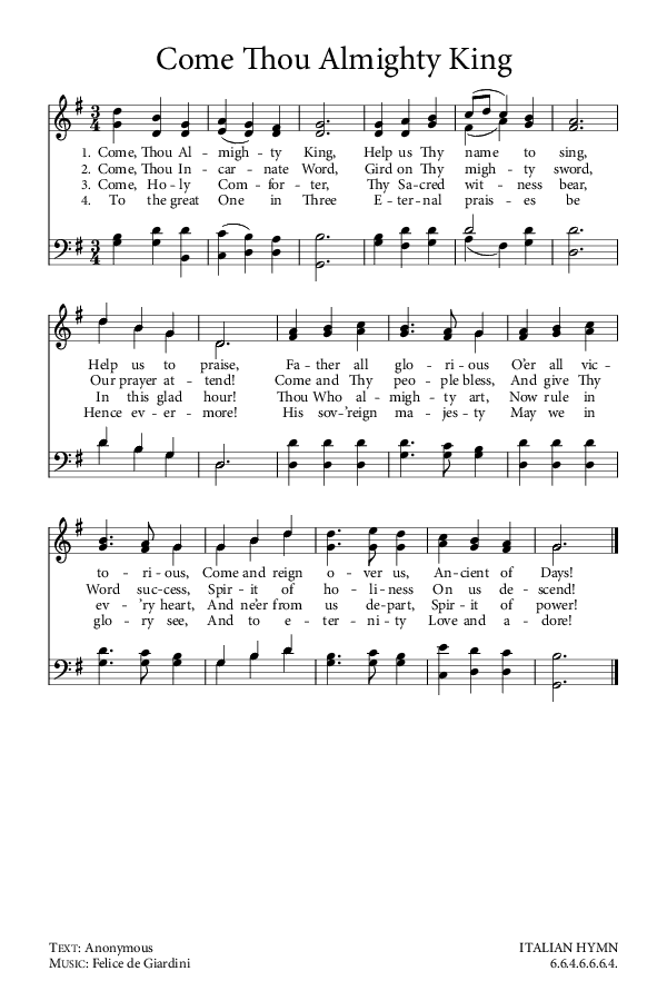 Preview of Hymn download for Come, Thou Almighty King
