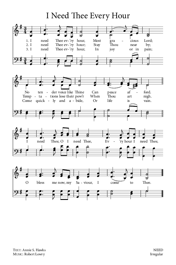 Preview of Hymn download for I Need Thee Every Hour