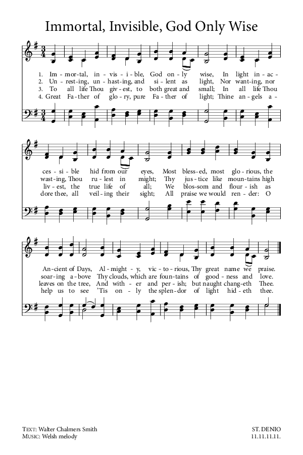 Preview of Hymn download for Immortal, Invisible, God Only Wise