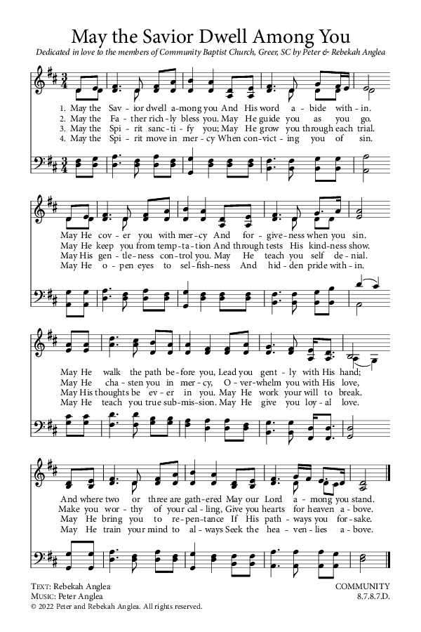 Preview of Hymn download for May the Savior Dwell Among You