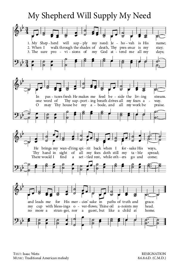Preview of Hymn download for My Shepherd Will Supply My Need