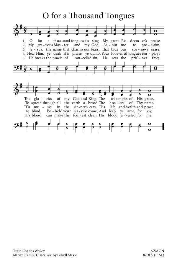 Preview of Hymn download for O for a Thousand Tongues