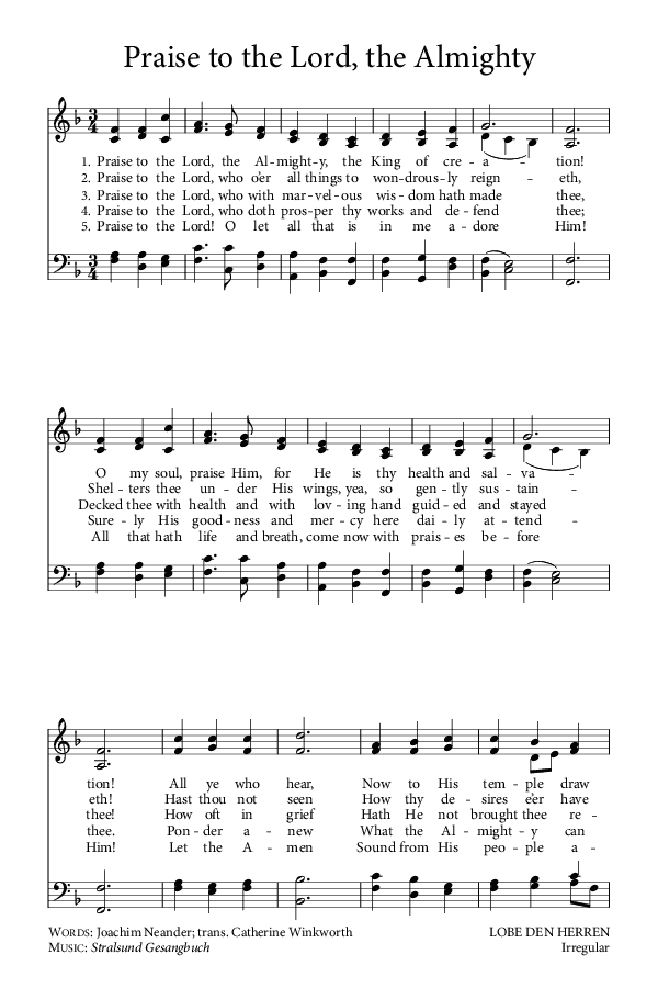 Preview of Hymn download for Praise to the Lord, the Almighty